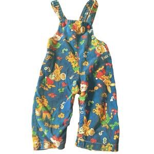 Vintage 1978 Handmade Jumper Kids Musical Retro Animal Overalls Blue